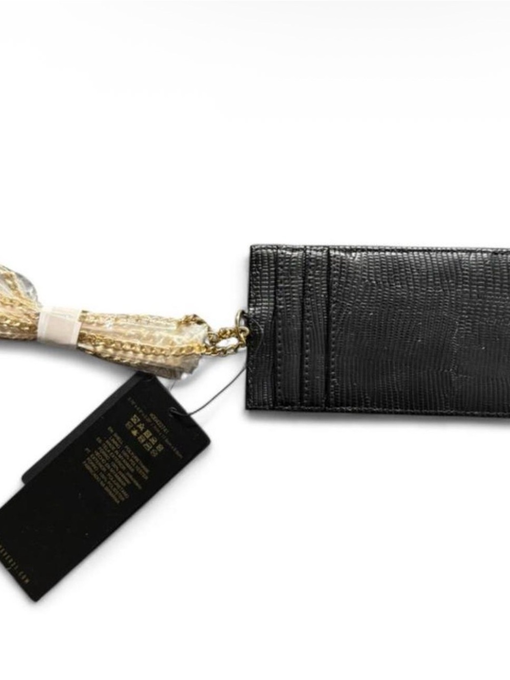 Forever 21 Black Textured Card Holder with Gold Chain Strap
